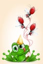 Frog birthday with mosquitos balloons