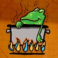 Frog boiling in a pot Royalty Free Stock Photo