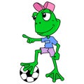 frog boy playing football doodle icon image kawaii