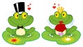 Frog bride and groom on lily pads