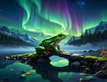 Frog on a Bridge Under Aurora Borealis Royalty Free Stock Photo