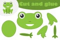 Frog in cartoon style, education game for the development of preschool children, use scissors and glue to create the applique, cut