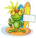 Frog cartoon surfer