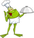 Frog Chef Cartoon Character Holding A Sliver Platter And Giving A Thumbs Up