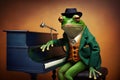 a frog dressed as a jazzman playing piano, created with Generative AI technology