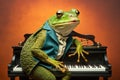 a frog dressed as a jazzman playing piano, created with Generative AI technology