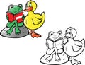 Frog and duck reading coloring book