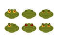 Frog emoji set. toad Avatar Good and evil amphibious. Sleeps and Royalty Free Stock Photo