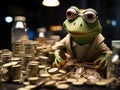 Frog financial advisor with money and calculator