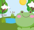 Frog flower trees lake farm animal cartoon