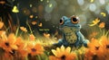 The frog on the flowering meadow symbolizes Happy Leap Day