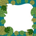 Frog frame with lily pads. Empty place for text. Vector border Royalty Free Stock Photo