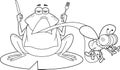 Outlined Frog Cartoon Character On A Leaf Catching Fly Royalty Free Stock Photo