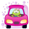 Frog girl in a car