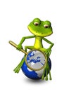 Frog on a globe with a magnifying glass Royalty Free Stock Photo