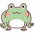 a frog with a green face and pink cheeks, with brown feet and mouth