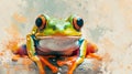 Frog on the grunge background. Photo in old color image style Generative AI