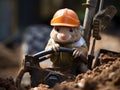 Frog in hard hat driving mini bulldozer Royalty Free Stock Photo