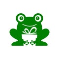 Frog holding a gift negative space logo vector icon illustration Royalty Free Stock Photo