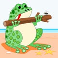 Frog holding a log Royalty Free Stock Photo