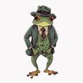 Frog illustration dressed with hat and suite.