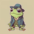 Frog illustration dressed with hat and suite.