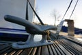 Frog on a jetty in the safe home harbor to which a sturdy mooring line is attached, so that the boat is stable against storms. Royalty Free Stock Photo