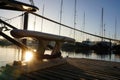 Frog on a jetty in the safe home harbor to which a sturdy mooring line is attached, so that the boat is stable. Royalty Free Stock Photo