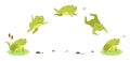 Frog jump. Funny toad step hop sequences, amphibian character moving animation phases, jumping water animal, 2d