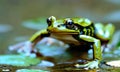 a frog in a jump with its paws outstretched and