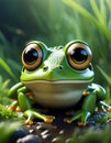 Frog in the Jungle Anime, beautifully, huge-eyed, cute adorable wild animal poster