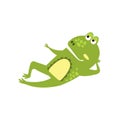 Frog Laying Down Preaching Flat Cartoon Green Friendly Reptile Animal Character Drawing Royalty Free Stock Photo