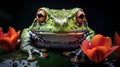 Frog on leaf. Close-up of an Australian green tree frog. Royalty Free Stock Photo