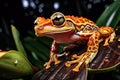 Frog on leaf. Close-up of an Australian green tree frog. Royalty Free Stock Photo