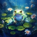 Frog on Lily Pad and Pond Wildlife Royalty Free Stock Photo