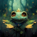 frog with a little crown, children book, rendered, ai generated image