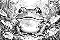 Frog monochrome swamp line drawing black ink