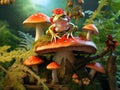 Frog on mushroom  Made With Generative AI illustration Royalty Free Stock Photo