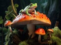 Frog on mushroom Made With Generative AI illustration