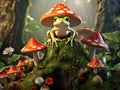 Frog on mushroom  Made With Generative AI illustration Royalty Free Stock Photo