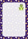 Frog. Note paper. Page. Halloween notebook sheet. Cartoon, flat, vector