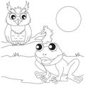 Frog and Owl are Talking black and white Royalty Free Stock Photo