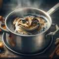 Frog in a pan of boiling water. Royalty Free Stock Photo