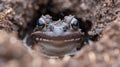 A frog peeking out of a hole in the ground, AI Royalty Free Stock Photo