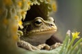 Frog peeking out macro shot.