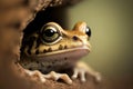 Frog peeking out macro shot.