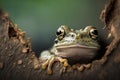 Frog peeking out macro shot.