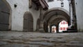 Frog perspective of old medieval street in town center Royalty Free Stock Photo