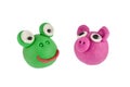 Frog and pig made of plasticine