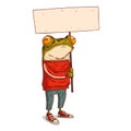 A Frog with a Placard, isolated vector illustration. Anthropomorphic toad, holding a copy space banner